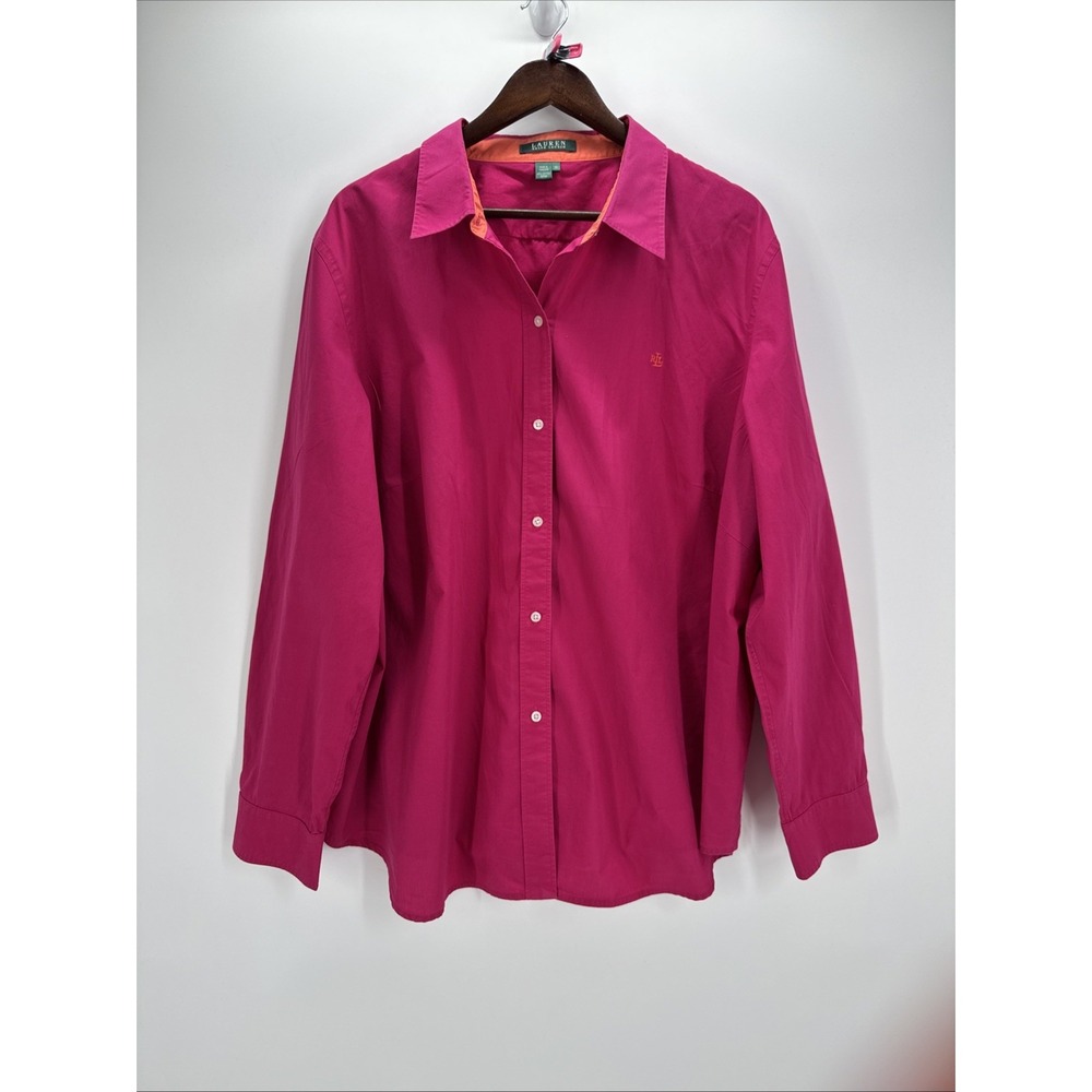 Lauren Ralph Lauren Shirt Womens 3X Pink Cotton Button Front Long Sleeve Blouse